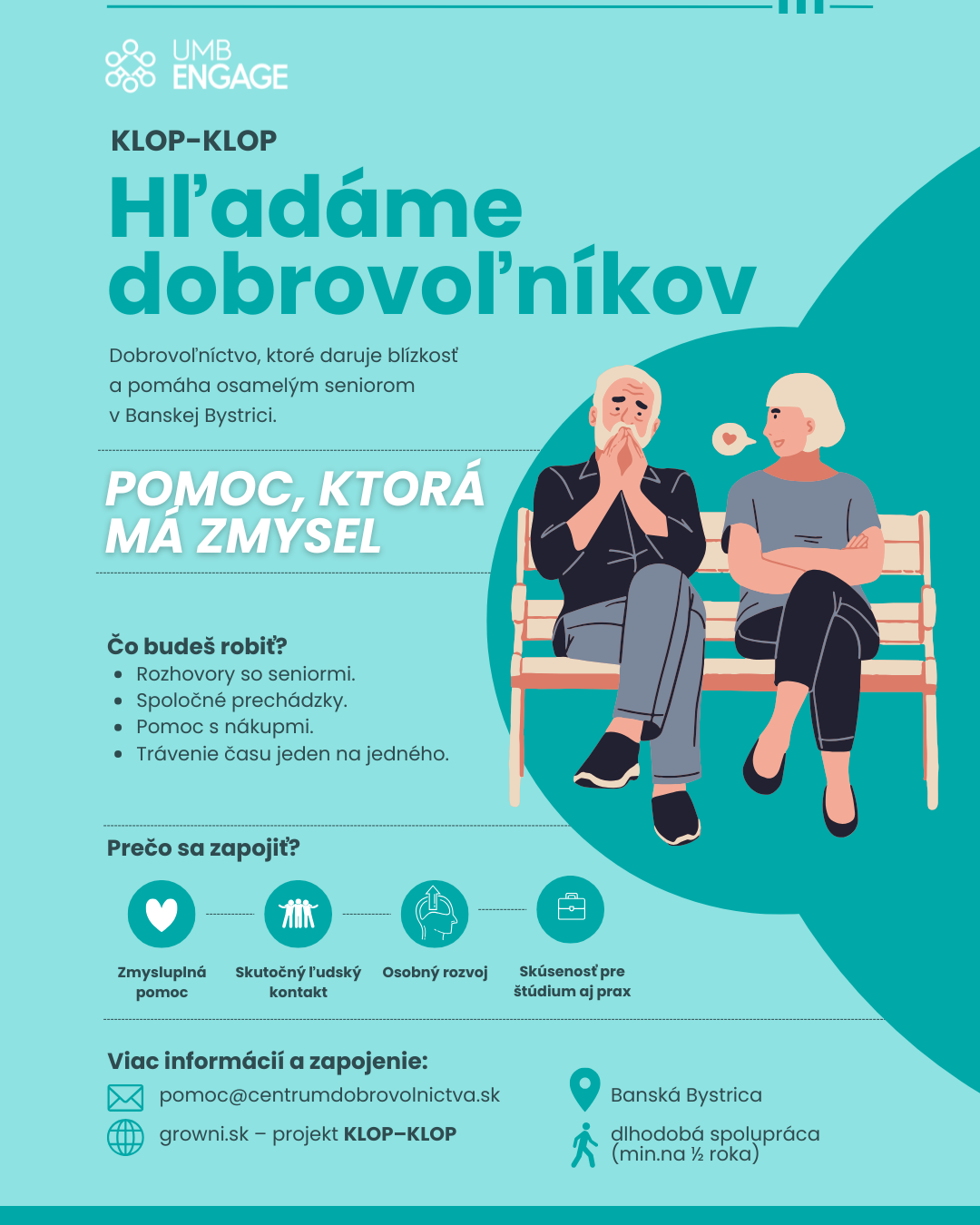 KLOP&ndash;KLOP: Hľad&aacute;me 4 dobrovoľn&iacute;kov a dobrovoľn&iacute;čky, ktor&iacute; daruj&uacute; seniorom bl&iacute;zkosť
