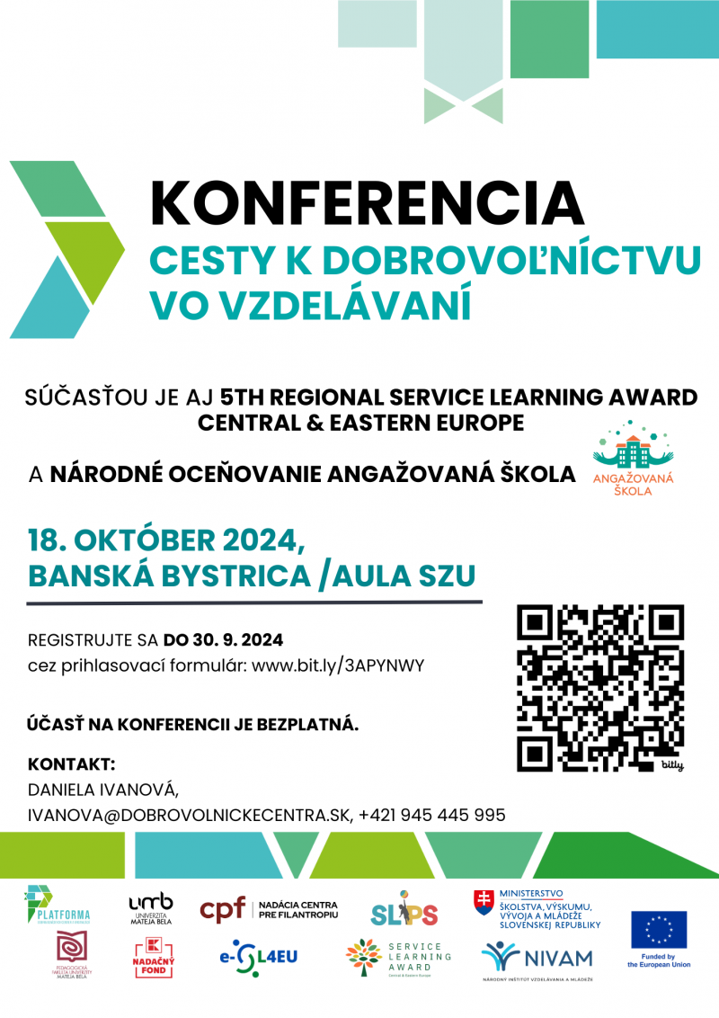 Pozv&aacute;nka na konferenciu Cesty k dobrovoľn&iacute;ctvu vo vzdel&aacute;van&iacute; 